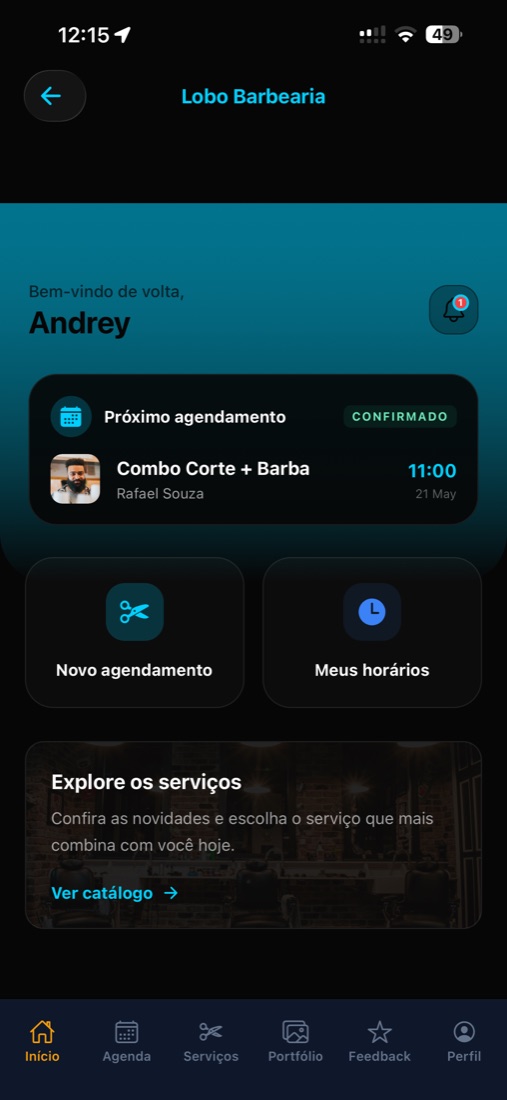 App BarberJarvis — tela inicial do cliente